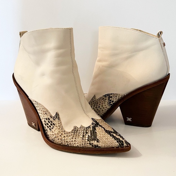Sam Edelman Women's Ilah Cream & Snakeskin Western Boot size 8.5 - Picture 1 of 9